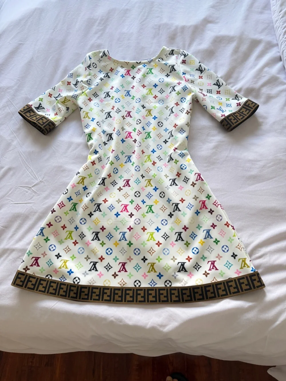 White Multicolor Logo-Print Mini Dress - Picture 6 of 7
